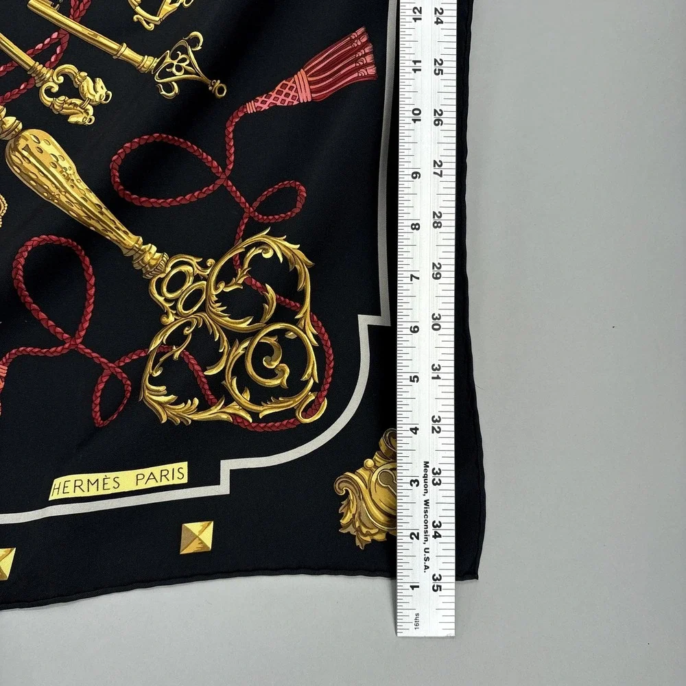 Hermes Scarf Silk Black Gold the Keys Print Square Les Kles 90 Carre France